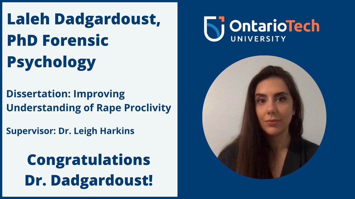 Congratulations to Dr. Laleh Dadgardoust for successfully defending her dissertation! Laleh's work consisted of three studies that aimed to improve understanding of rape proclivity as a potential construct related to sexual violence! Congratulations!
