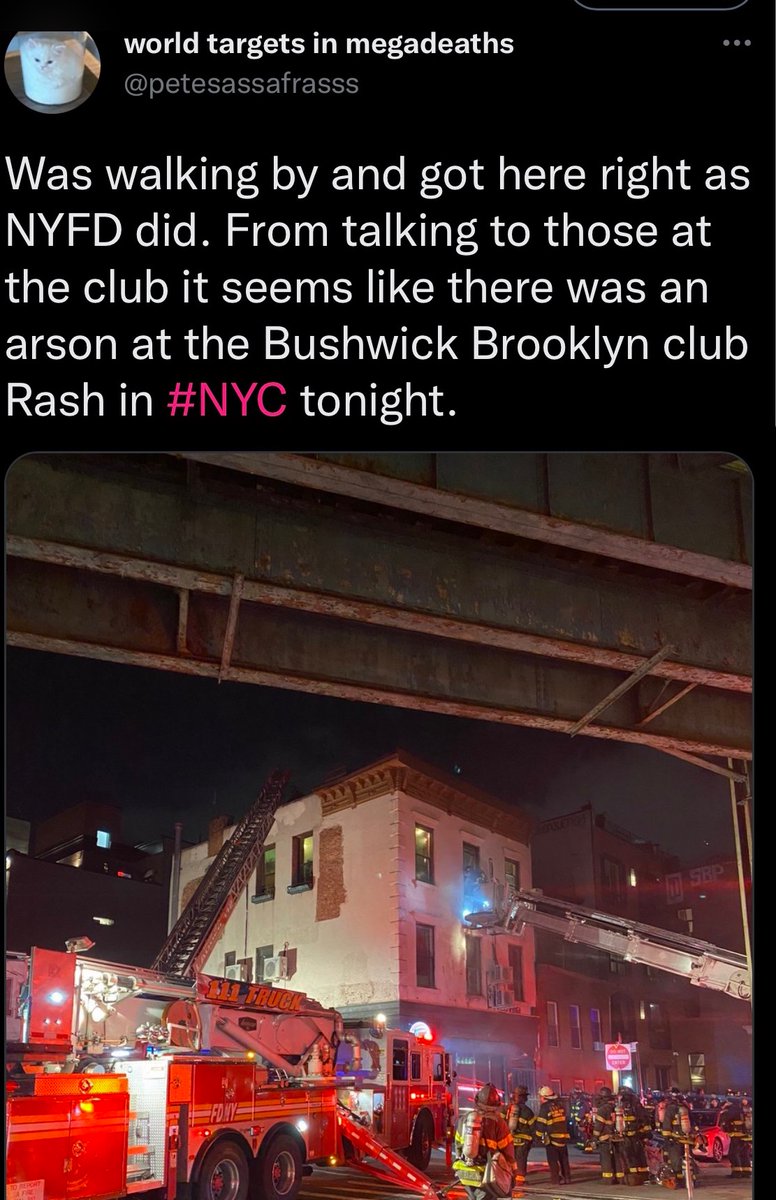 samrolfes's tweet image. last night, someone walked into my dear friend's bar Rash, a place known for being a queer music haven, poured gasoline all over the floor, and lit it. 

everyone survived thankfully, but they need help with repairs, medical, and lost wages: gofundme.com/f/rashbarfire