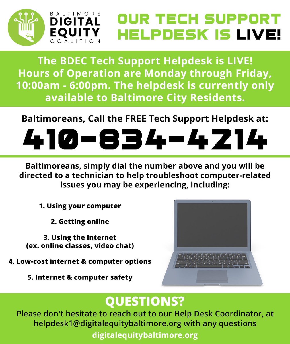 seemadiyer's tweet photo. We heard a lot of great solutions from participants during last month’s #BmorecommunityChange summit—like providing free tech help for anyone who needs help getting online. This is precisely what @BaltimoreDEC has been working on 👍🏼The key now is to spread the word! #connectivity https://t.co/VAVebdXFin
