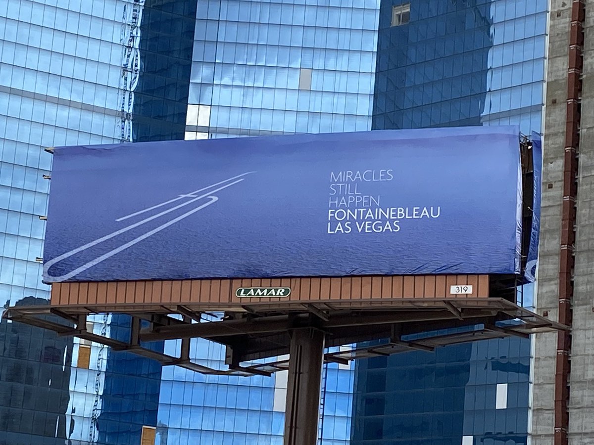 VitalVegas's tweet photo. We were hoping for “No More Shitshow,” but this is pretty good, Fontainebleau. @FBLasVegas. #BlueMiracle https://t.co/P9T2o51DsN