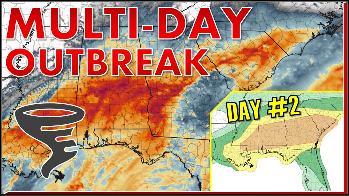 TraWeather's tweet photo. Severe storms return once again to the south for a multi-day event. Widespread #tornados, #hail, and damaging winds are all possible for millions of people!

Watch the newest video of #traweather to learn the latest
Link: https://t.co/2Fvt4s7d5X https://t.co/51nt7gm0RN