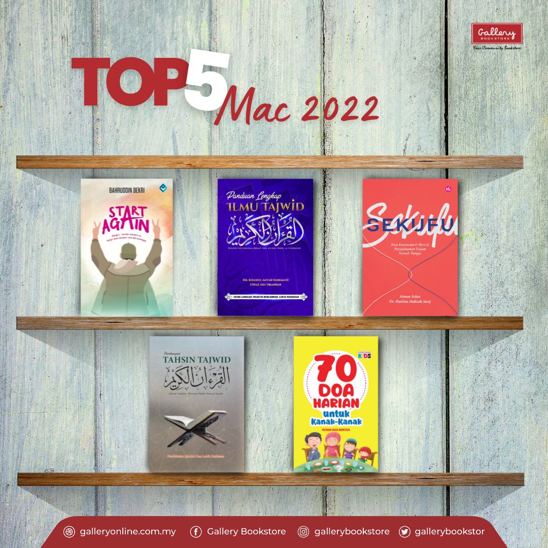 - TOP 5 (Mac 2022)

1. Start Again by <a href="/bahruddinbekri/">bahruddin bekri</a> 
2. Panduan Lengkap ILMU Tajwid by Dr. Khairul Anuar &amp; Ustaz Abu Iskandar
3. Sekufu by <a href="/aimanazlan90/">Aiman Azlan | Taaruf Coach</a>  <a href="/HarlinaHalizah/">Harlina Halizah</a> 
4. Bimbingan Tahsin Tajwid
5. 70 Doa Harian by Fathuri Ahza Mumtaza

#RiakanRamadanHayatiLebaran