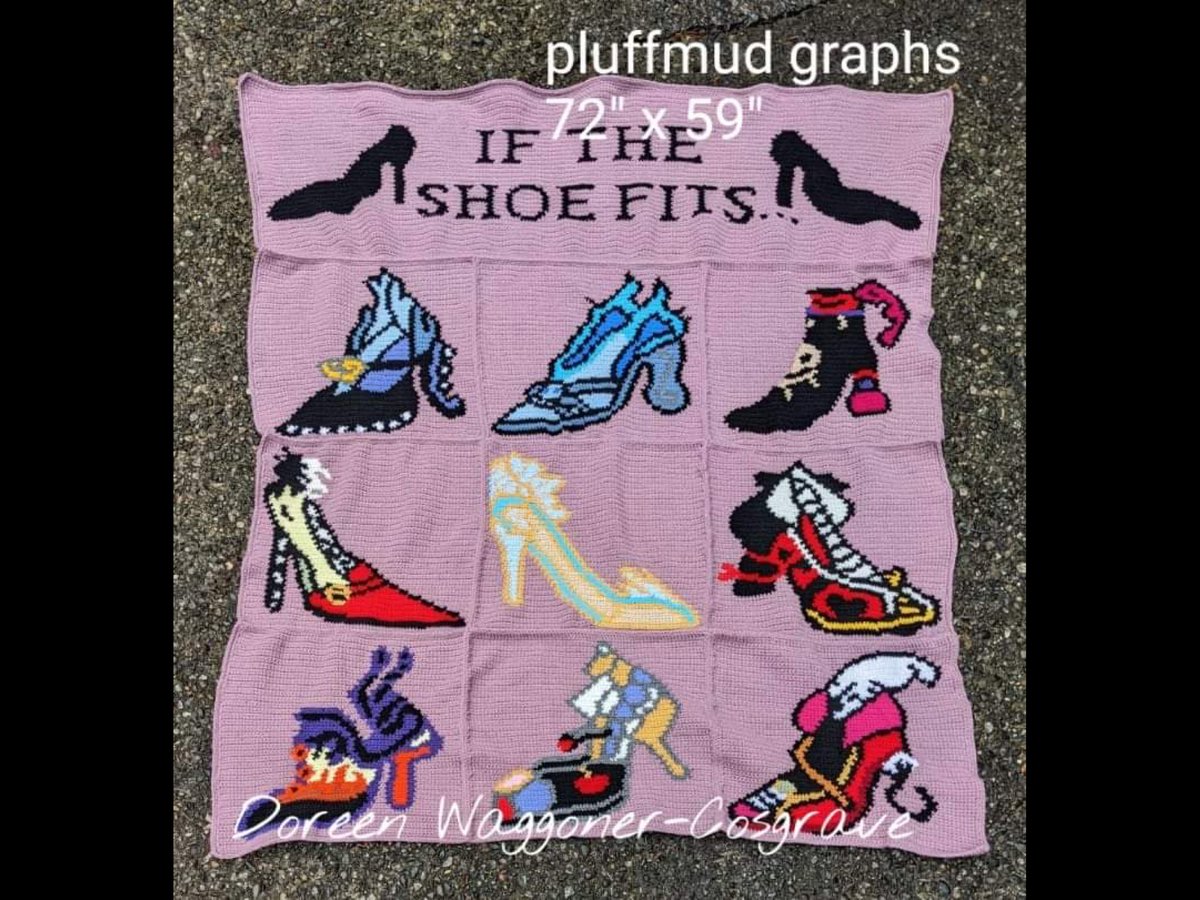 CglGraph's tweet image. If the Shoe Fits CGL Free Crochet Along was finished by member Doreen Waggoner-Cosgrave - Red heart  comfort 3224 purple back ground., Red heart and craftsmart yarn, H hook, Sc Designed by PluffMud Graphs and Crochet