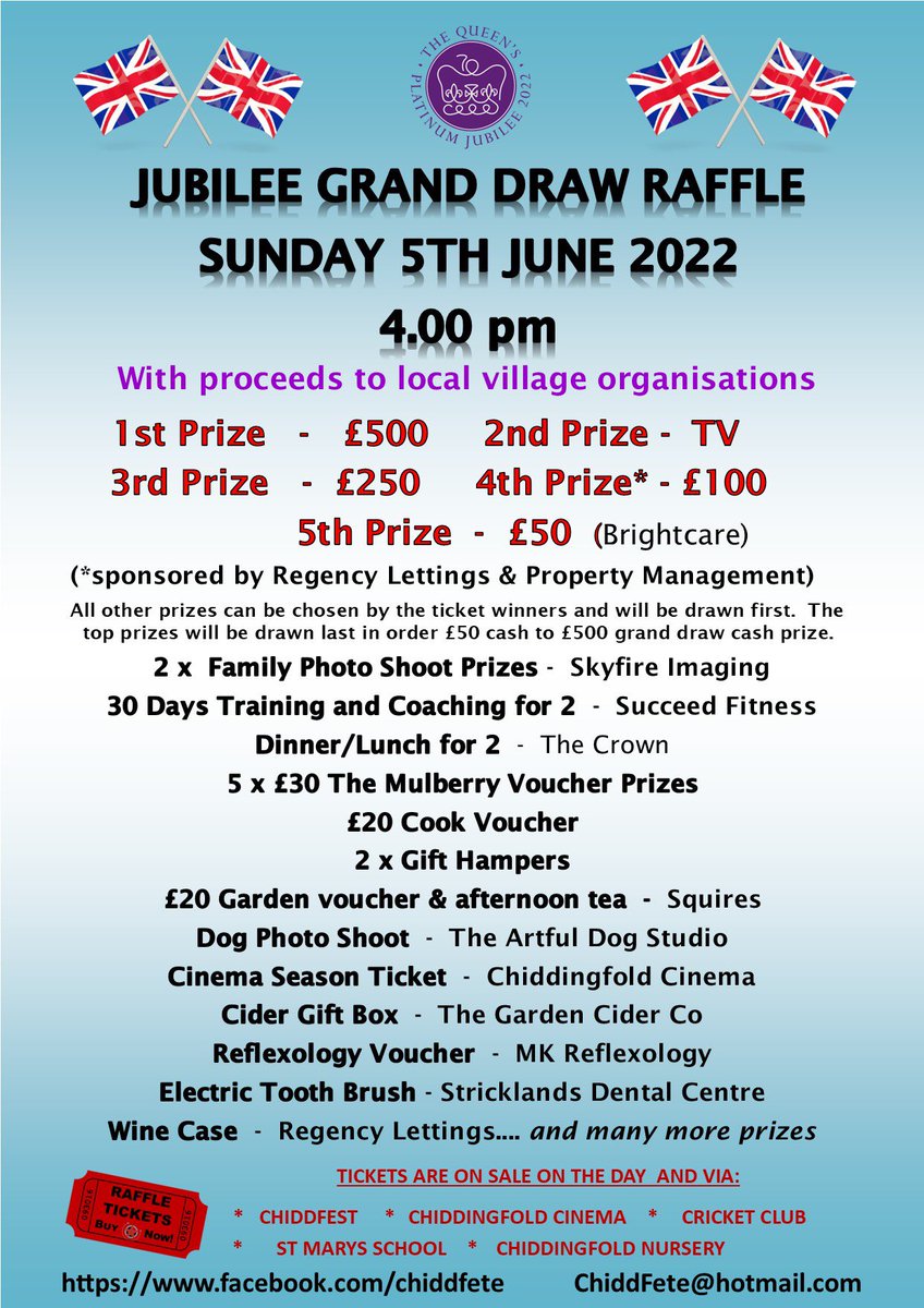 ChiddSummerFete's tweet photo. Raffle tickets will be on sale later in April. https://t.co/f9px1Eb7qE