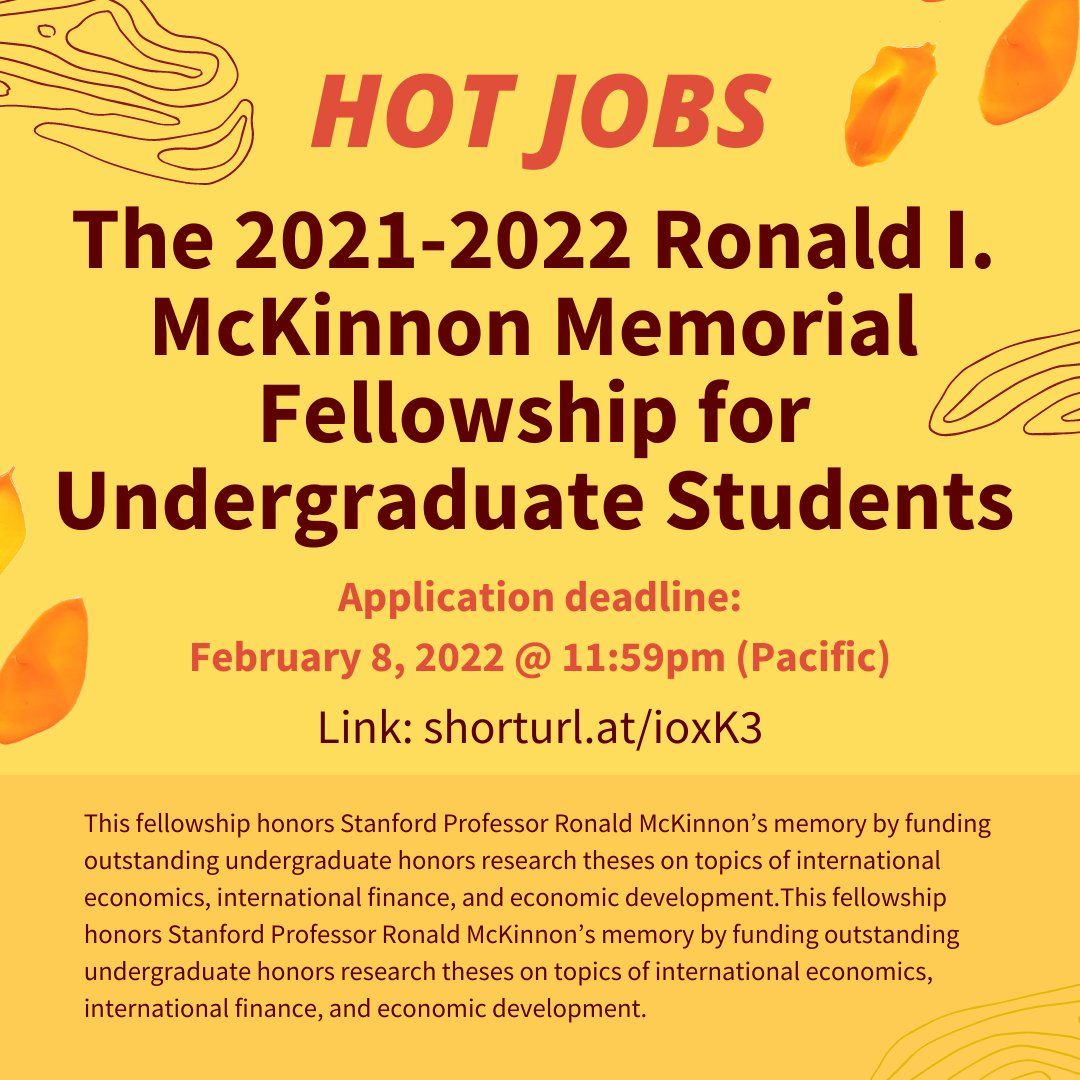 StanfordBEAM's tweet photo. Hot Jobs:

🔥 2021-2022 Ronald I. McKinnon Memorial Fellowship for Undergrads
Link: https://t.co/gpAXbL2zZm
🔥 Bing Overseas Studies Program Winter Quarter 2022
Link: https://t.co/GKGauXDnDT
🔥 The Europe Center Graduate Student Grant Competition
Link: https://t.co/zOFuYE3qSA https://t.co/rx4vMmQP59