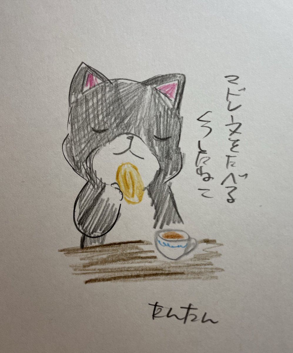 マドレーヌを食べるくつしたねこ

#イラスト #猫 