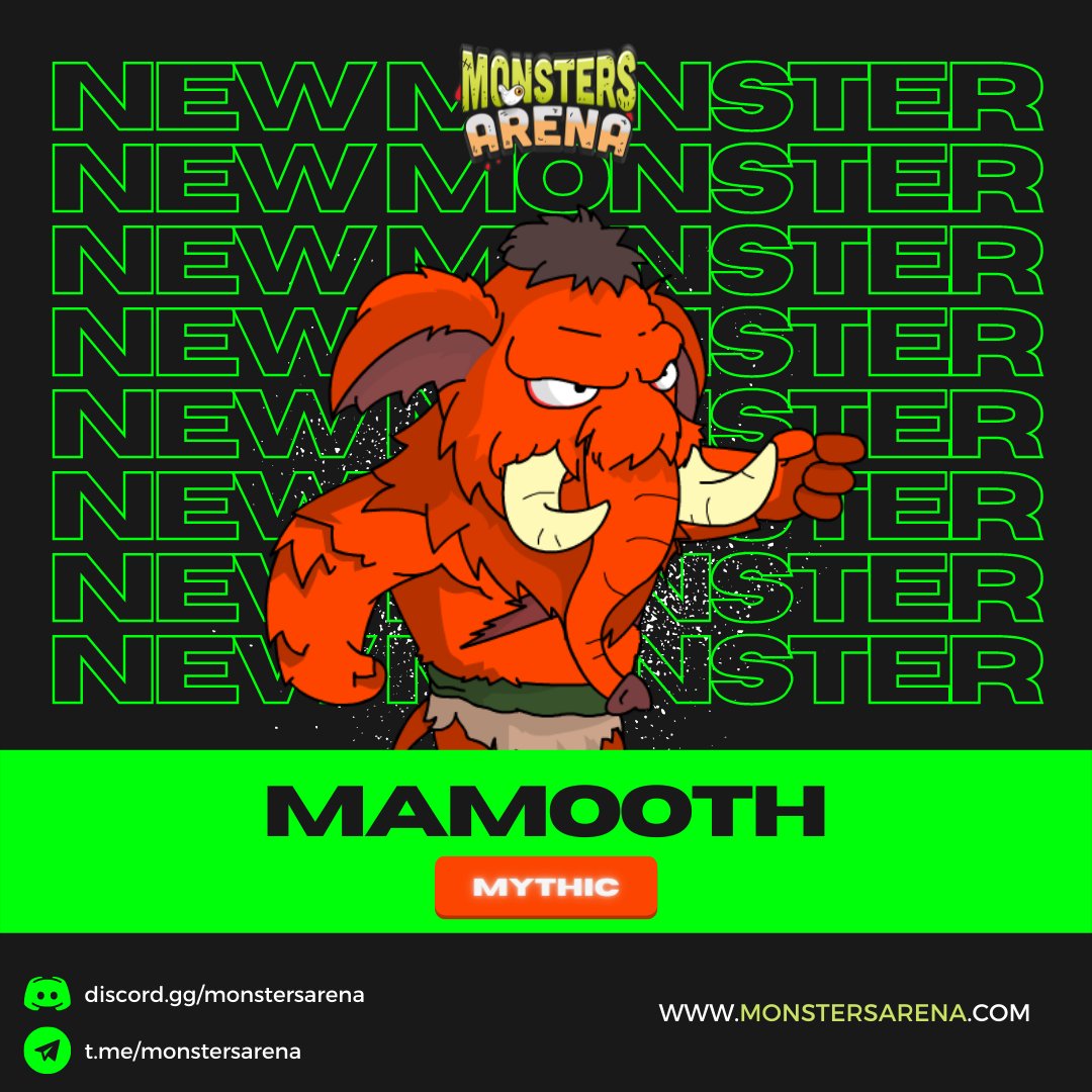monstersarena's tweet photo. 🔥Ready to meet our new monsters ? 

📦Meet this big one the MAMOOTH, an Mythic monster coming to our Monsters World. Stay Tuned for the next updates and don't let the  monsters boxes finish.

#NFTs #NFTGame #nftgames #PlayToEarn #play2earn #monstersarena #NFT #blockchaingames https://t.co/VM21MeLpgv