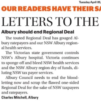 WhistlingC's tweet image. My feelings on the Albury Wodonga regional one side deal that has resulted in $250k of Albury ratepayer's hard earned cash given to Wodonga council &amp;amp; Vic Gov't sponging off NSW health services #bordermail @bordermail