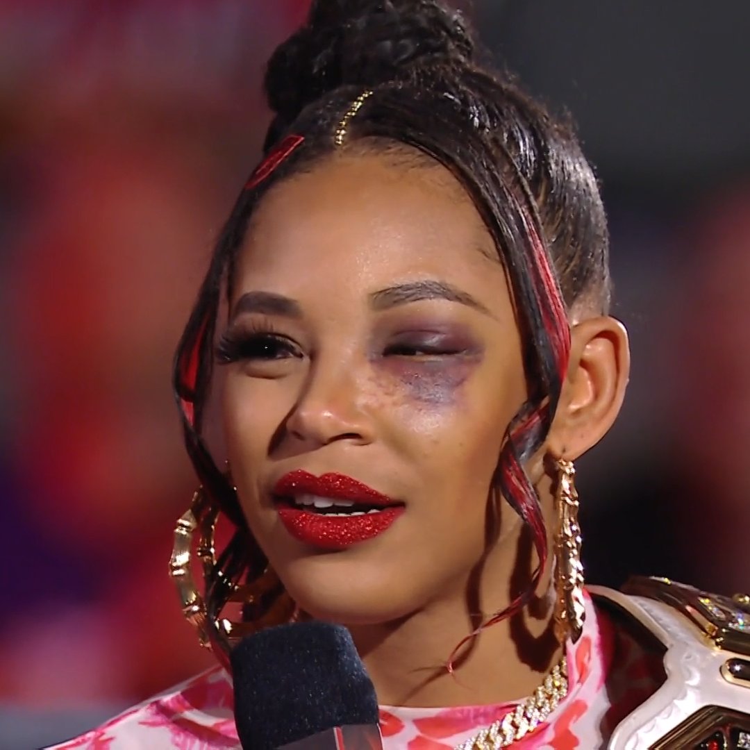 WWE's tweet photo. A hard-fought battle and a well-deserved win for @BiancaBelairWWE at #WrestleMania!

#WWERaw https://t.co/HHtzPKJloS