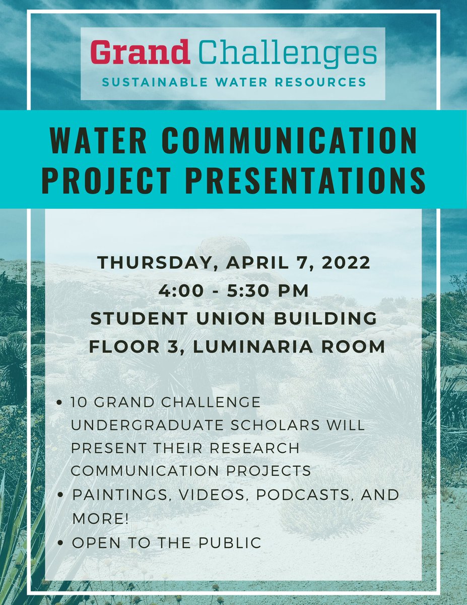 This free event is open to the public! Come learn about some of the water research happening at UNM!