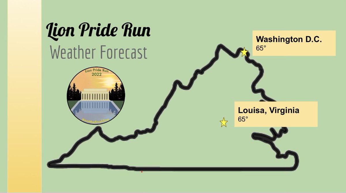 LionPrideRun's tweet photo. Are you headed to the #nofinishline of #lionpriderunvi tomorrow? Be prepared for a chilly morning with a chance of rain! We will see you all bright and early as we head out to support Fletcher at her arrival to the reflecting pool. #runfletchrun  @TheCville29 @fox5dc https://t.co/pqgCuG3T6Z