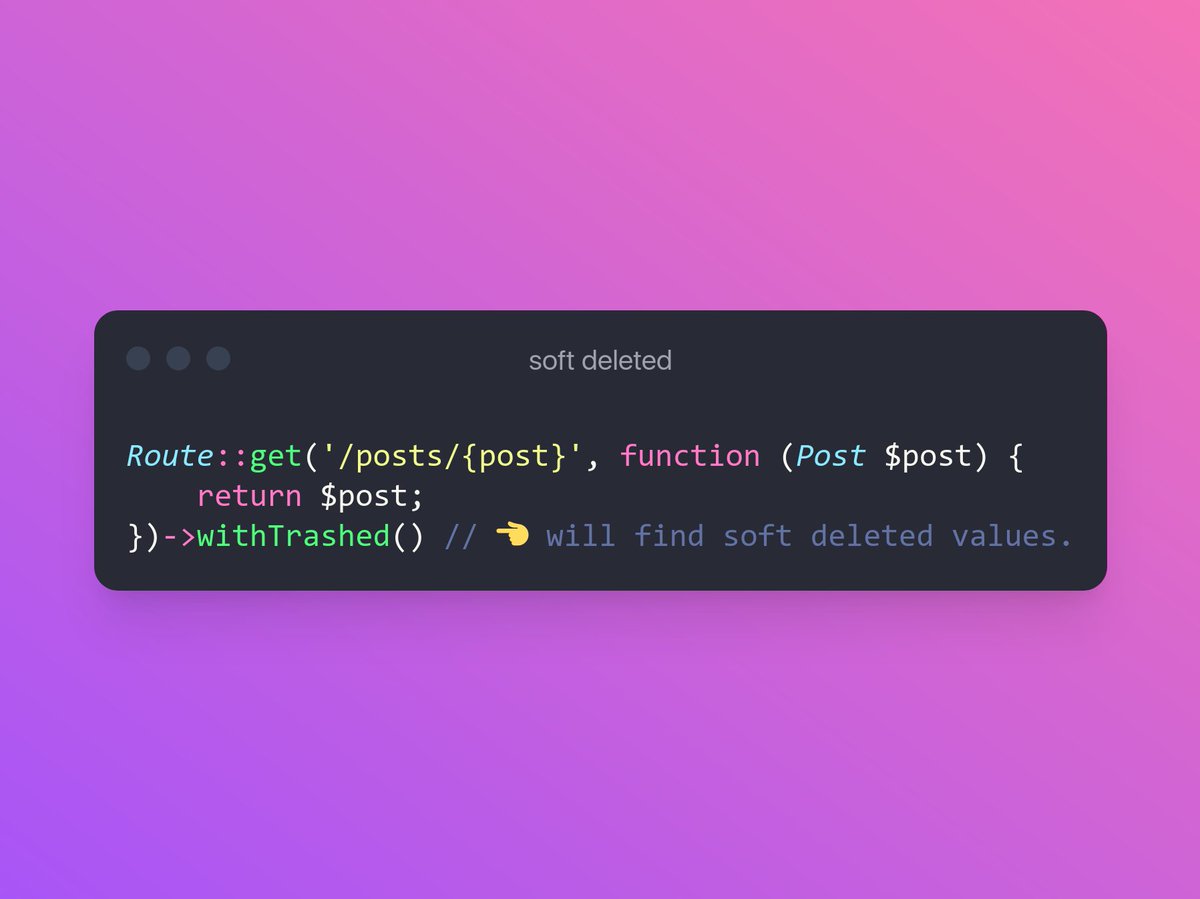 You can call `withTrashed()` on a route to accept soft deleted models