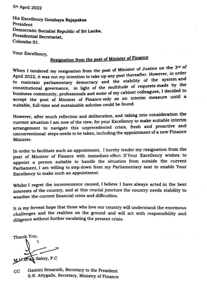 Ali Sabry resigns from post of Finance Minister after being appointed yesterday to a temporary cabinet of 4

#SriLankaCrisis #lka #EconomicCrisisLK #SriLankaEconomicCrisis #SriLanka