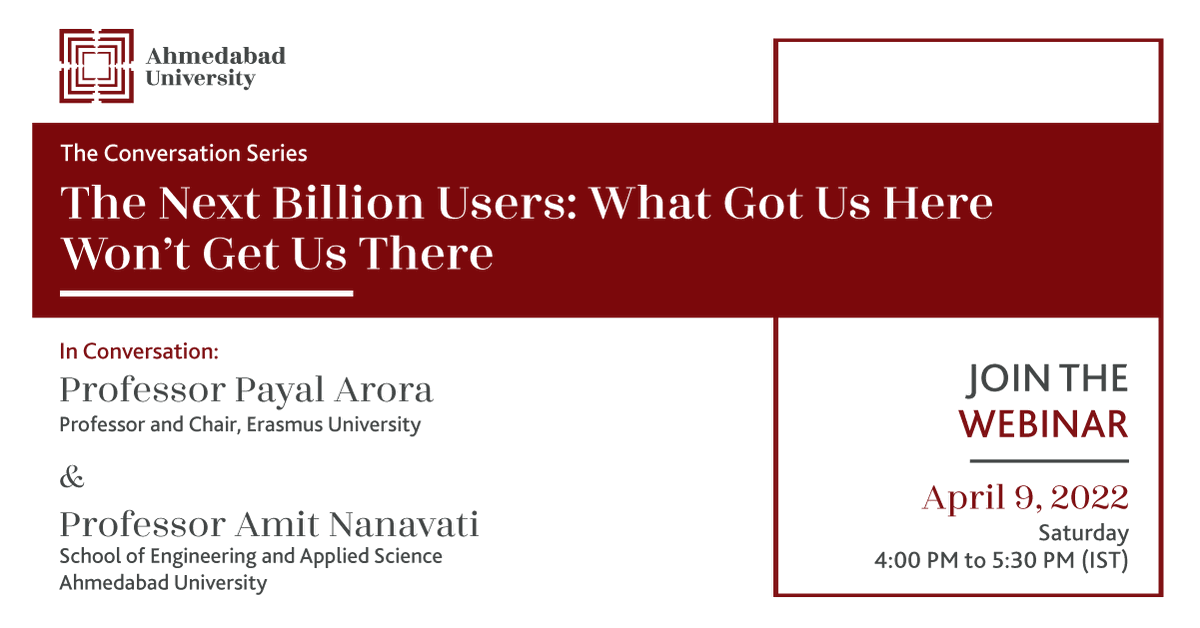 AhdUniv's tweet photo. In the next session of #TheConversationSeries, Professor Payal Arora, @erasmusuni, will dig into her deep study of the online lives of the #globalpoor to arrive at a new perspective on the #future of the #internet.
9 April, 4:00 PM–5:30 PM
Register Now: https://t.co/MohaVTRHgJ https://t.co/rdAlmC1VM2