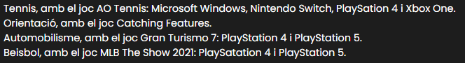 rogervadejocs's tweet photo. Si hi voleu participar, aquí teniu tots els #videojocs i amb quines plataformes podeu participar-hi:
#AOTennis: #Windows, #Switch, #PS4 #XboxOne
#CatchingFeatures: #Windows
#GT7: #PS4 i #PS5
#MLB21: #PS4 i #PS5 (estrany que no hi puguin participar amb #XboxOne o #XboxSeries) https://t.co/njVDhN4dsY