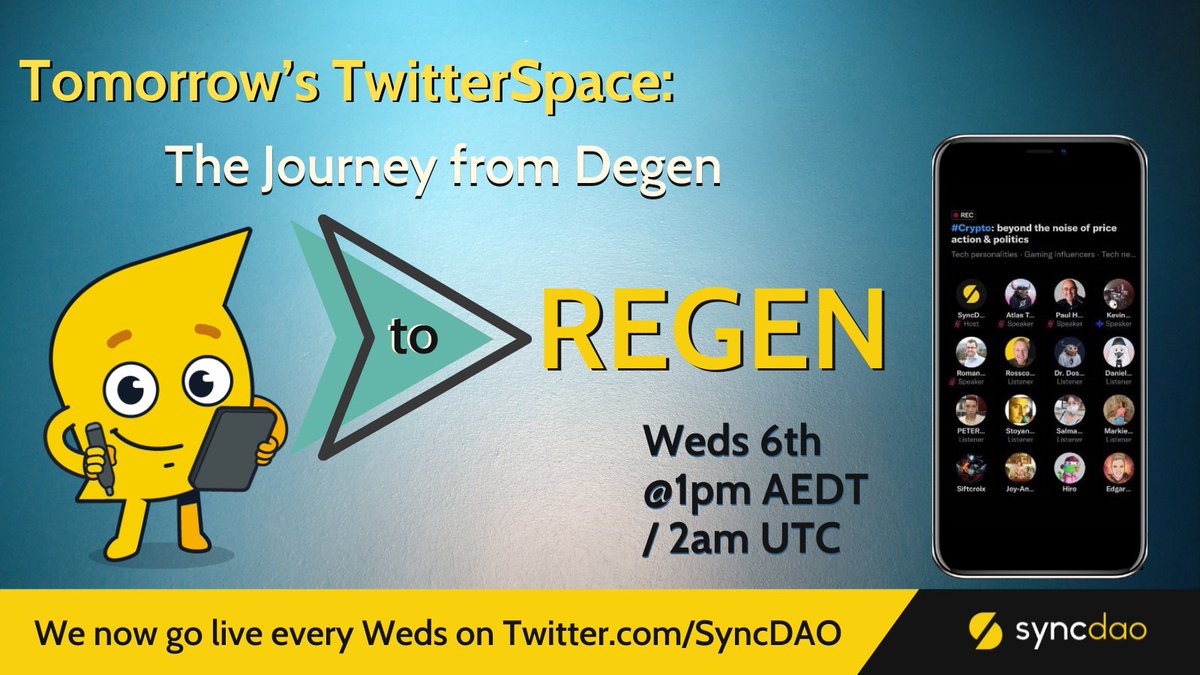 SyncDAO's tweet photo. Join us tomorrow on this discussion!

Click on the link below to set the reminder 👇🏼
https://t.co/dZG1XSP5m8

#Regens
$SDG
#SyncDAO https://t.co/Q8FeX85ky2