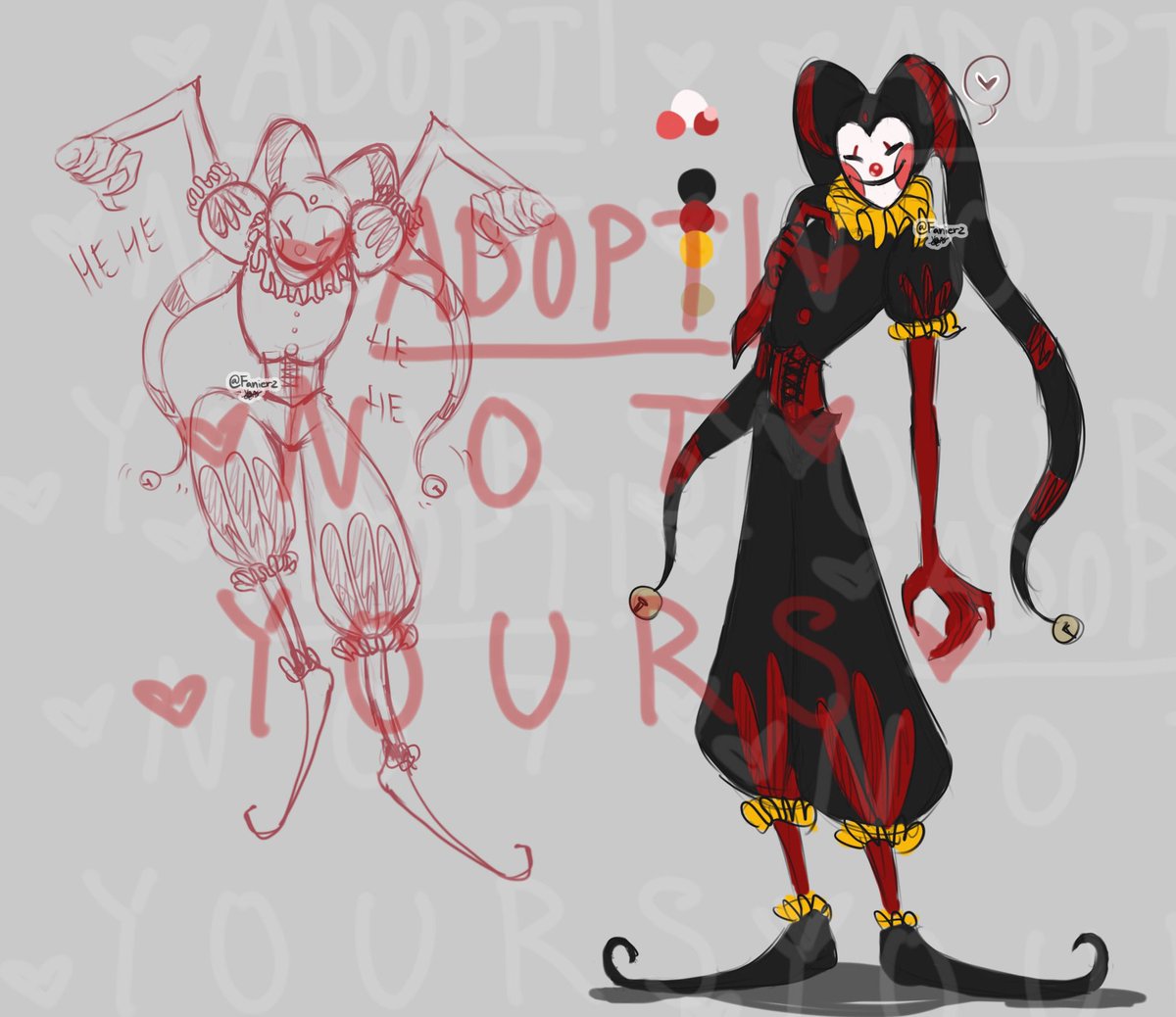 Making some adopts, this dude is up for sale and up for trade if anyone is interested, he comes with a chibi sketch, he’s worth $40. (I also do customs $) #oc #adopts #adopt #ocadopt #adoptoc #adoptables #jester