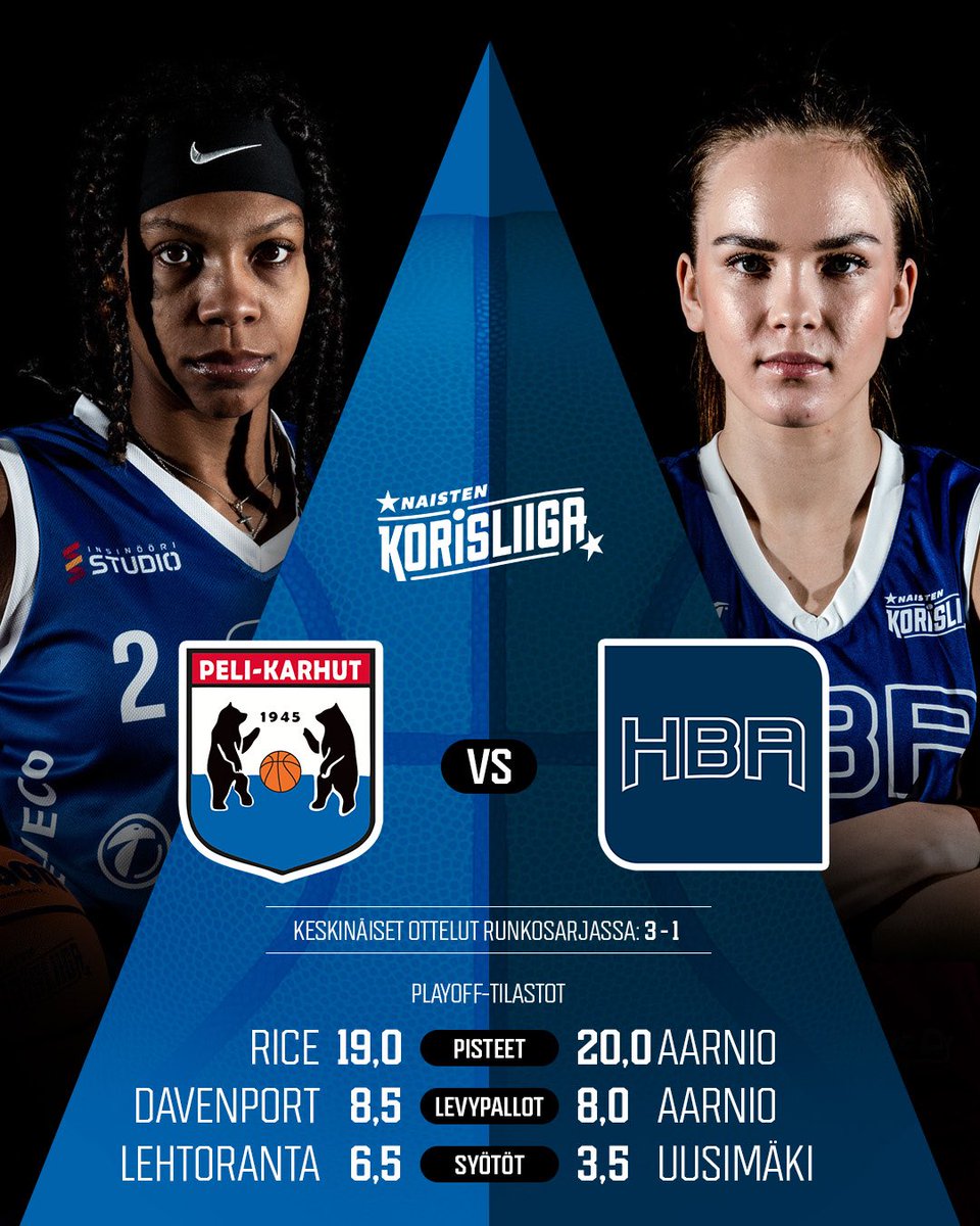 Korisliiga's tweet photo. Välierät käyntiin! 🏀💪 Naisten Korisliigan ensimmäisessä välierässä kohtaavat Peli-Karhut ja HBA. Kolmella voitolla finaaliin ja homma käyntiin tänään klo 18.30. #NaistenKorisliiga https://t.co/k5fDS2hTIp