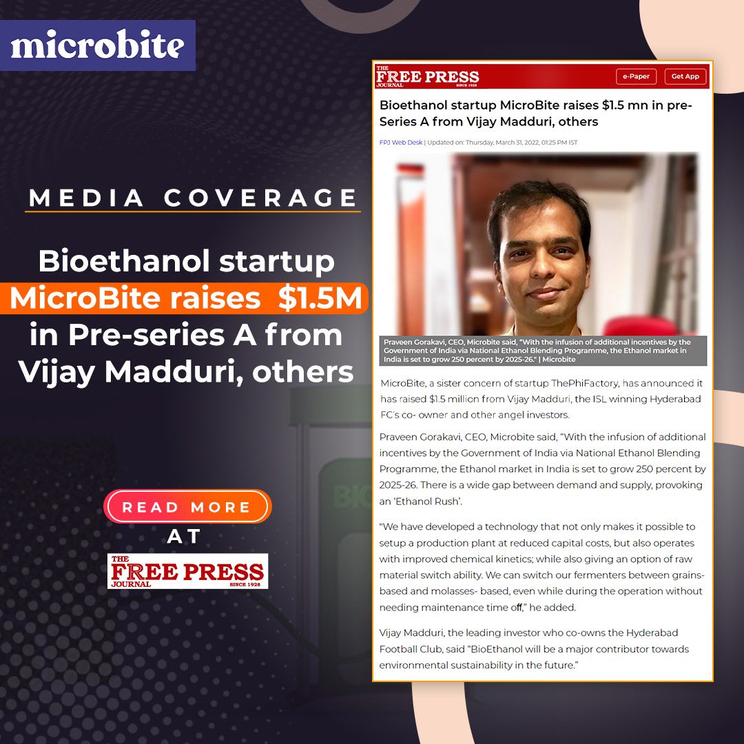 MicroBiteIn's tweet photo. Media Coverages
#FuelForFuture #SustainableFuel #EthanolKnowledge https://t.co/VrFoRiKShX