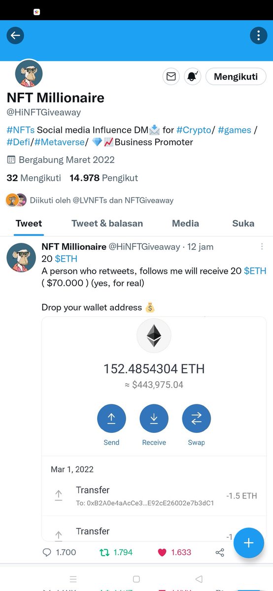 Leonvj89's tweet photo. @HiNFTGiveaway Done sir
My trus wallet ETH
0x1B133079a426F06bf37d13FcDD40C9cB077f5272 https://t.co/QyJ8UTtdy5
