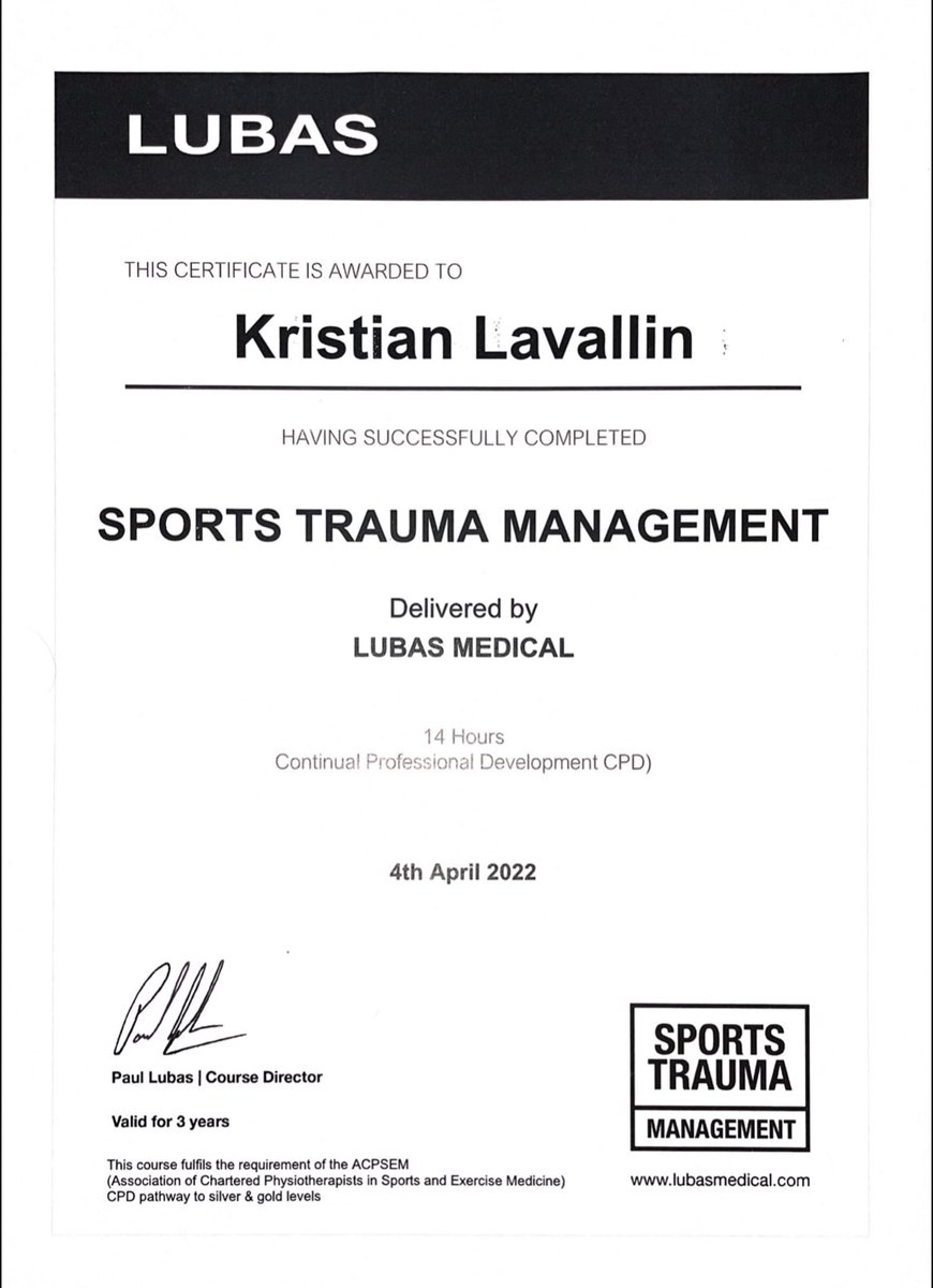 KrisLVST's tweet photo. Very enjoyable Sports Trauma course yesterday with @Lubasmedical really well run, with great tutors running the course! #SportsTherapy https://t.co/EfHIAr9GB8
