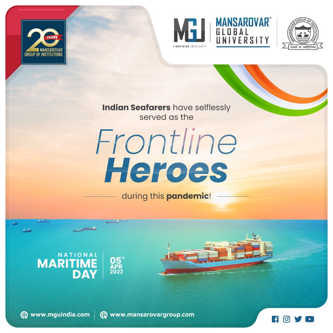 Greetings to all seafarers and the maritime community for their indistinguishable service in strengthening India's economy through maritime trade on National Maritime Day.

#NationalMaritimeDay #Seafarers #NationalHeroes #InternationalTrade #Shipping