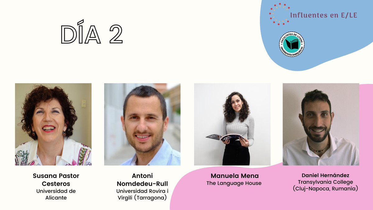 InfluentesenELE's tweet photo. #influentesenele
Hoy estamos con Susana Pastor Cesteros, Antoni Nomdedeu-Rull, Manuela Mena y Daniel Hernández. Hablamos de metodología, nuevas tendencias, tratamiento del error y enseñanza de E/LE a los niños, entre otras cosas.
@spastorcesteros @anomru @manuelamenaoct
😍👩🏫🧑🏫 https://t.co/xsa7XrKxBw