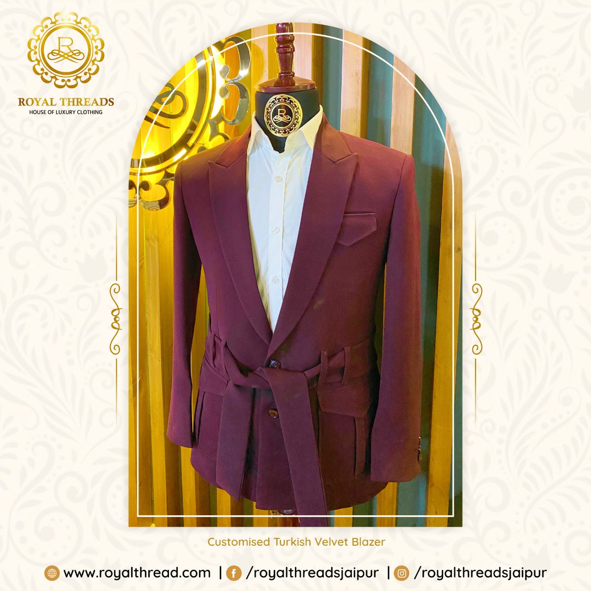 RoyalThreadsjpr's tweet photo. BEST QUALITY AND BEST TAILORING
Perfect Garment for perfect occasion.

Item name: Customized Turkish velvet blazer
.
.
#royalthreads #festivewear #Bandhgala #festivecollection #indianwear #buttons #luxury #luxuryclothing #weddingcollection #weddingdresses #royalclothing https://t.co/S6Q5FLpBEd