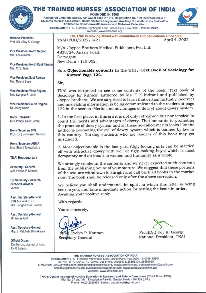 TNAI UP Official (@up_tnai) on Twitter photo TNAI strongly opposes the views published in the textbook. JayPee publishers has officially stopped the circulation of the textbook and this was intimated to the <a href="/PresidentTnai/">President TNAI</a> TNAI strongly opposes the views published in the textbook. JayPee publishers has officially stopped the circulation of the textbook and this was intimated to the <a href="/PresidentTnai/">President TNAI</a>