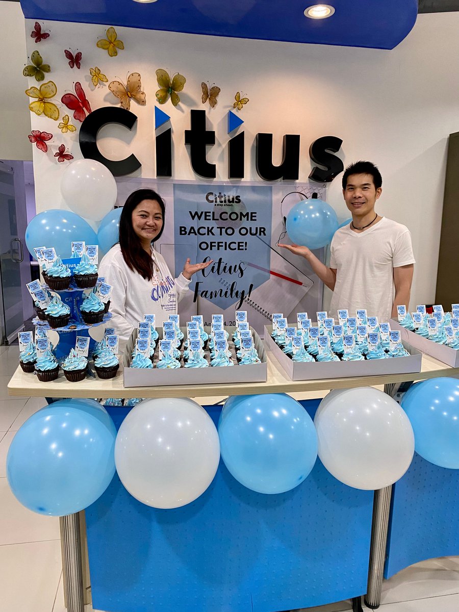 SolutionsCitius's tweet photo. Citius Solutions Corporation, together with the CEO and COO welcomed the Citius Family with cupcakes and balloons in the office as the government issued the return to office mandate starting April 1, 2022. 
Welcome back to office Citius Fam!
#rto
#citiuscolutionscorporation https://t.co/0YUTCwjEte
