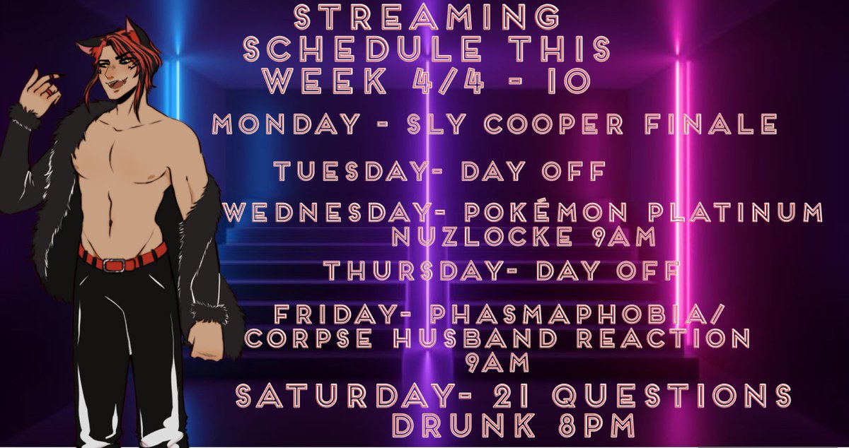 papiwolf13's tweet photo. My streaming schedule for the week I can’t wait for 21 questions drunk if anyone wants to join grab a drink and lmk for Saturday #VtubersEN #VTuberUprising #ENVtuber #drunkstreams #papiwolf https://t.co/DxVjmLxhW5