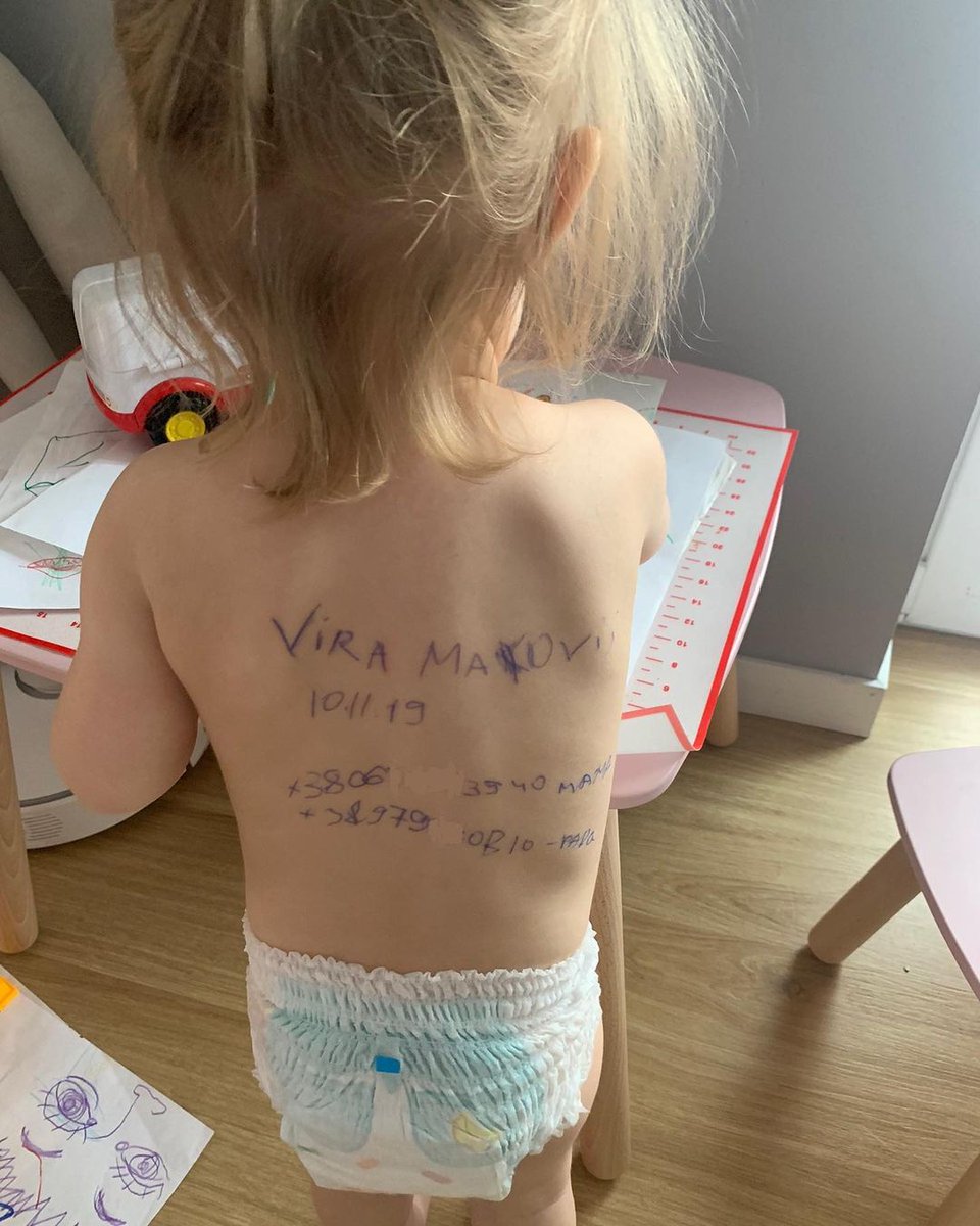 Upsetting. Ukrainian mothers are writing their family contacts on the bodies of their children in case they get killed and the child survives. Imagine this for a second. Unreal. (via Sasha Makoviy) #Ukraine #RussiaUkraineWar