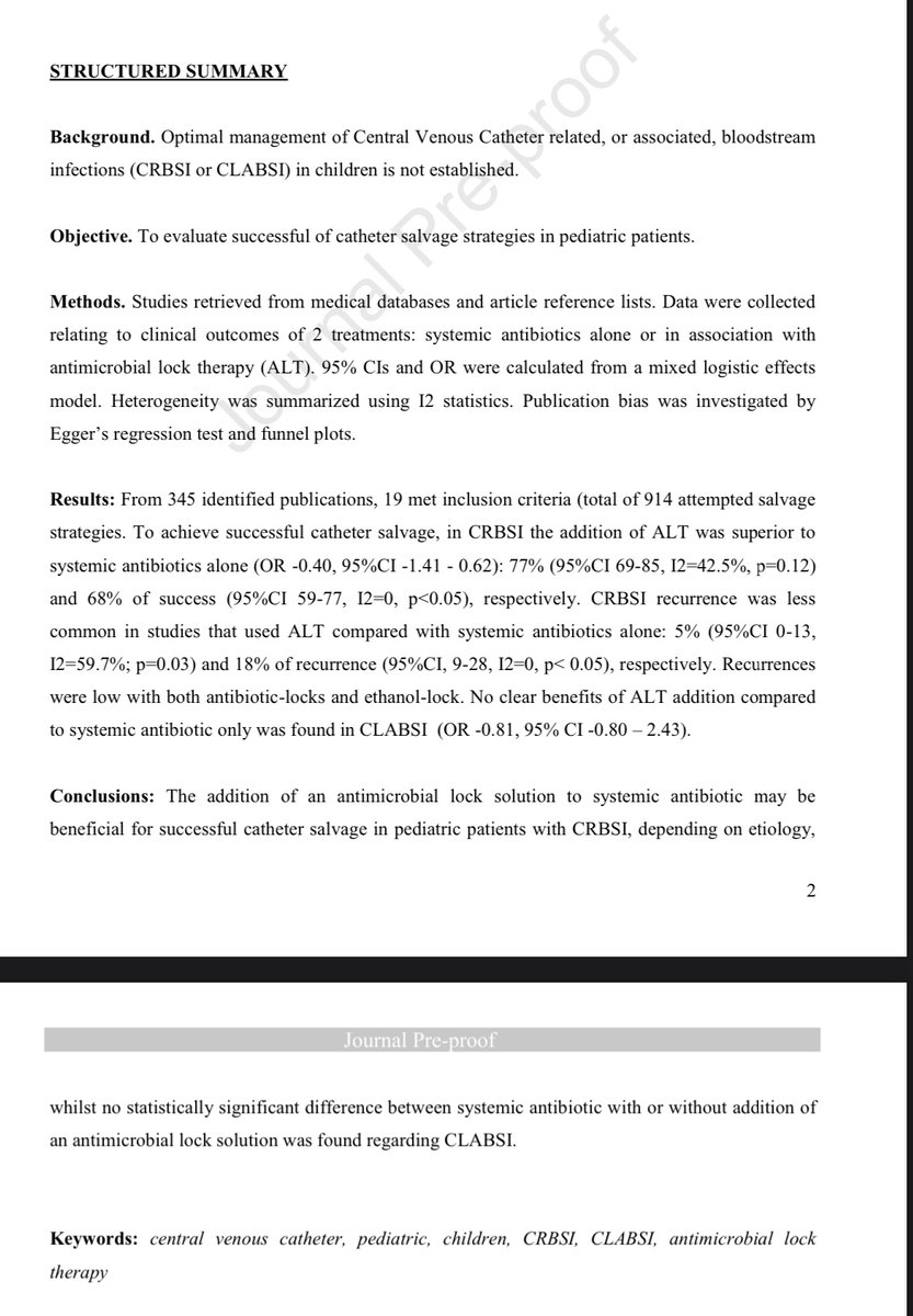 surf4children's tweet photo. super happy to share this metanalysis on catheter salvage in children with CLABSI/CRBSI, designed for a @PIDOxford assignment.
what is your practice? do you always remove the catheter? probably not needed as much as historically thought..

 https://t.co/HayQ1cENej https://t.co/42Ir1pzOtw