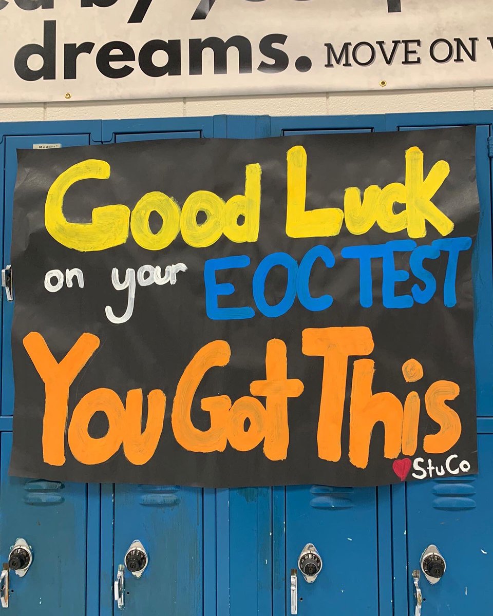 EPHStuCo's tweet photo. EPHS Student Council and Student Leadership students wish everyone the best of luck Tuesday and Thursday April 5th &amp; 6th, 2022 with their English EOC tests. They have been hard at work creating these signs and banners for you. https://t.co/iADPFk3J5b
