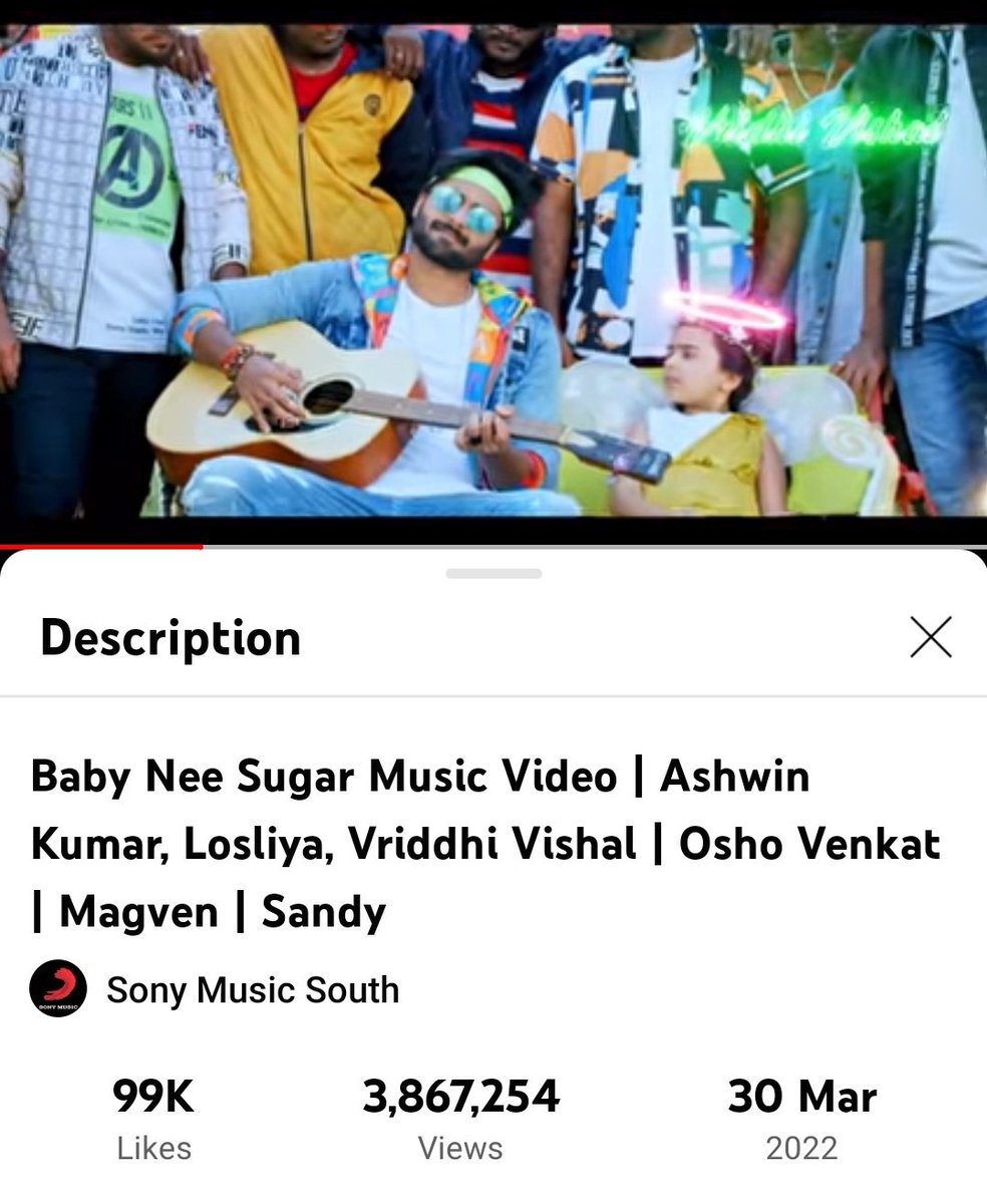 Good morning guys 😇
Starting my day with #babyneesugar song 
Cv: 3,867,254 views
Time: 8:20 
#AshwinKumar ❤ #Vriddhi #Losliya