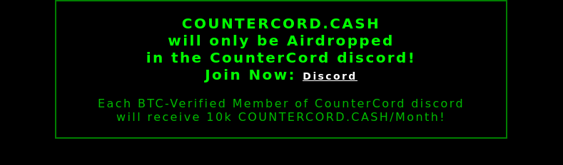 New project ive been working on...
Final stages of testing now.

Website:
countercord.github.io

Discord:
discord.gg/BWEAasZQju

#Bitcoin #BTC #CounterParty #XCP #NFT #NFTs #Discord