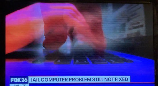MusickLegal's tweet photo. Thanks @FOX26Houston and @RWallaceFOX26 for staying on top of this outage #itsnotaglitch #majoroutage reeking havoc on the criminal justice system #fixit the county needs qualified professional IT personnel who understand and can manage the JWEB system https://t.co/VRzgipz2Rg