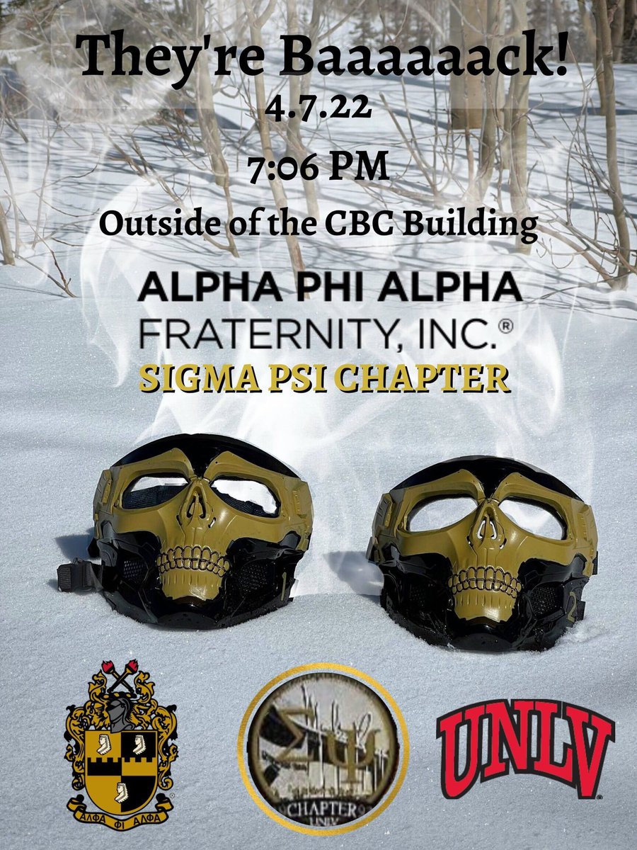 VegasAlphas's tweet photo. Join us as we welcome our UNLV Brothers of Sigma Psi into The House of Alpha.
Bring a coat as it will be Ice Cold
.
.
.
#AlphaPhiAlpha #ThetaPiLambda #ΑΦΑ #APhiA
#SigmaPsi #UNLVAlphas https://t.co/TTfeyozeTa