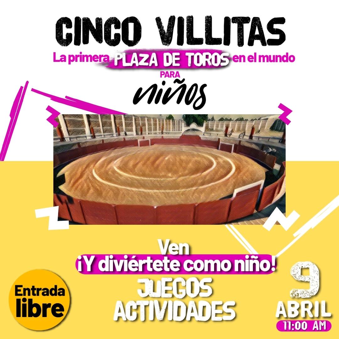 La magna inauguración de "Cinco Villitas" totalmente EN VIVO, la primer Plaza de Toros para Niños, la cita será el próximo 🗓️ 9 de Abril a partir de las ⌚ 11 AM 🇲🇽 6 PM 🇪🇸. 
Invitado de honor Maestro Juan José Padilla.  
Transmisión GRATUITA. 
<a href="/Padillaelpirata/">Juan José Padilla</a> 
#cincovillas