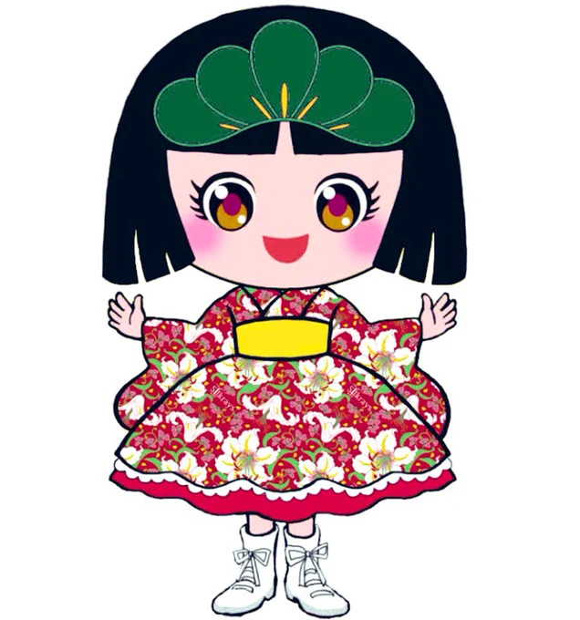 Matsuhime Mappy, a fairy inspired by the local historical princess, Matsuhime, promotes textiles from Hachioji, Tokyo. 