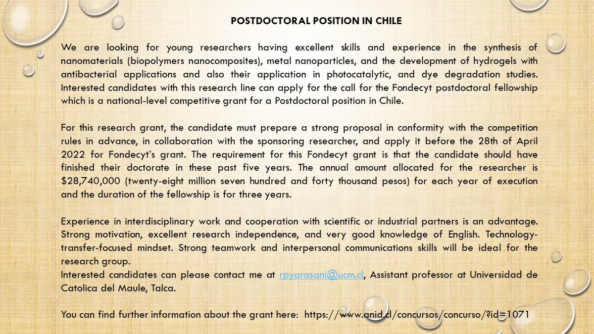 FONDECYT Postdoctoral Position in Chile