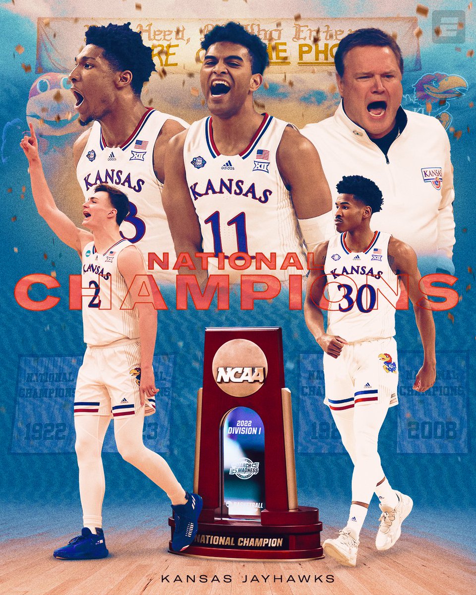 ESPN (@espn) on Twitter photo FOR THE FIRST TIME SINCE 2008 ...
THE JAYHAWKS ARE THE MEN'S NATIONAL CHAMPIONS‼️
<a href="/KUHoops/">Kansas Men’s Basketball</a> | #NationalChampionship FOR THE FIRST TIME SINCE 2008 ...
THE JAYHAWKS ARE THE MEN'S NATIONAL CHAMPIONS‼️
<a href="/KUHoops/">Kansas Men’s Basketball</a> | #NationalChampionship