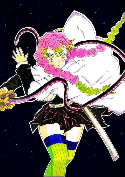 YucchiさんがTwitterに投稿した甘露寺蜜璃(鬼滅の刃)のイラスト。