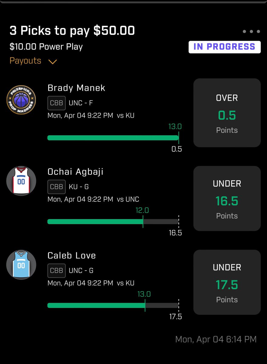 annonparlays's tweet photo. Not sure why @PrizePicks only let me max at $10 but cash me out 🤌🏾 #GamblingTwitter #PrizePicksCBB https://t.co/MsMgYlFv3F