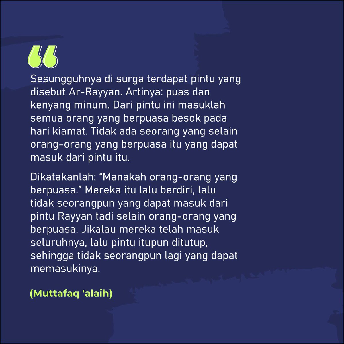 TebuirengMgz's tweet photo. Surga Khusus Orang Puasa
Tuhan memberikan servis khusus berupa surga yang hanya dapat dimasuki oleh orang-orang yang berpuasa. Yups, dikenal dengan sebutan surga Ar-Rayyan. Tetap semangat berpuasa, gengs...
#puasaramadhan #puasa2022 #surga #arrayyan #tebuireng #katakatabijak https://t.co/C8jTwCjlsz