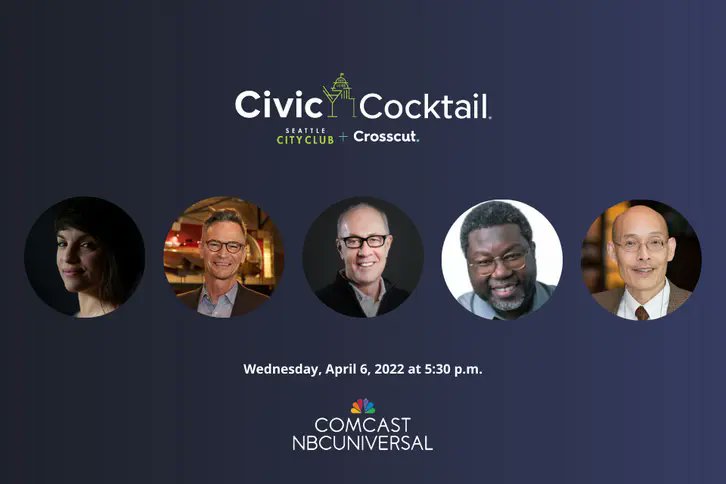 Free Wednesday 4/6 at 6pm? Come to <a href="/THSEA/">Town Hall Seattle</a> for  exciting evening of delicious food, fun drinks + lively conversations <a href="/SeattleCityClub/">Seattle CityClub</a> + <a href="/Crosscut/">2A</a> + host <a href="/moniguzman/">Mónica Guzmán</a> = Civic Cocktail! eventbrite.com/e/looking-back…