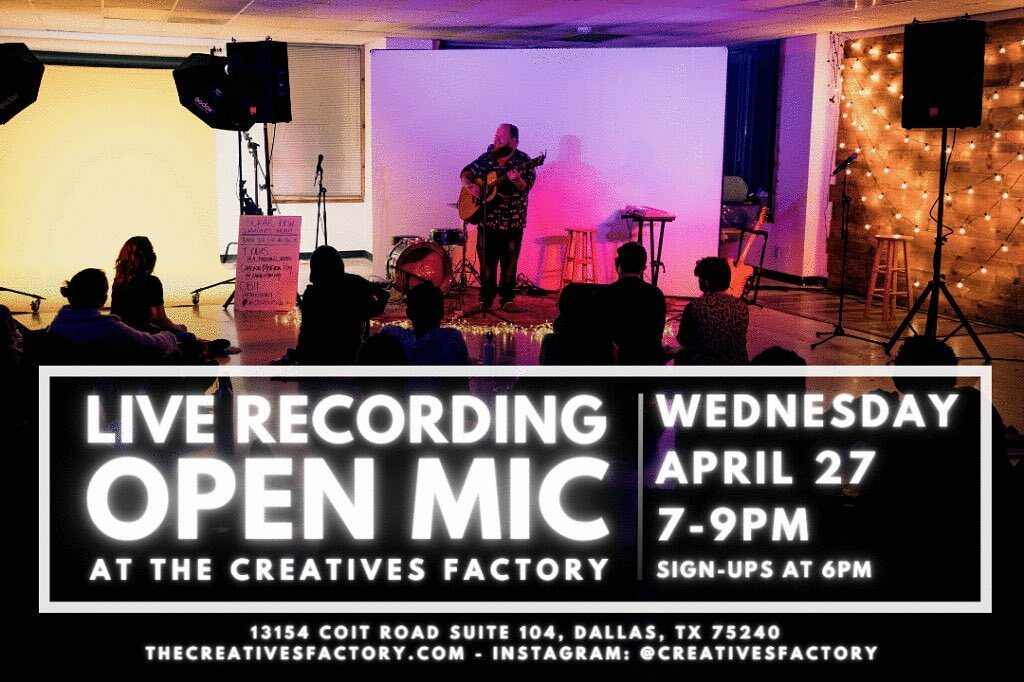 C_Christian's tweet photo. 🗓🎤🎶 Mark your calendars for our first ever LIVE RECORDING OPEN MIC at @creativesfactory from 7-9pm on Wednesday, April 27th! We truly believe that some of the best songwriters in the world are right here in DFW and we are looking forward to hearing s… https://t.co/Q88YodPpUy https://t.co/w6VwqxeMeb