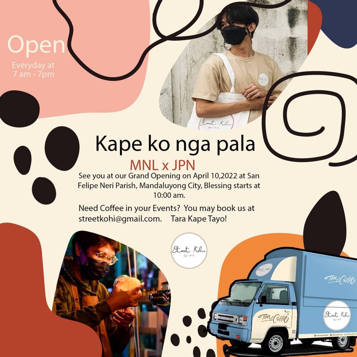 StreetKohi's tweet photo. Ready na ba kayo?
See you on sunday at our Grand Opening of our Best selling coffee in the streets. 
Located at San felipe neri parish Mandaluyong city.
Blessing starts at 10am

Starting sunday
We are open 7am-7pm
From Monday to Sunday

See you! Tara Kape na Tayo! https://t.co/9U3PH4d4ZS