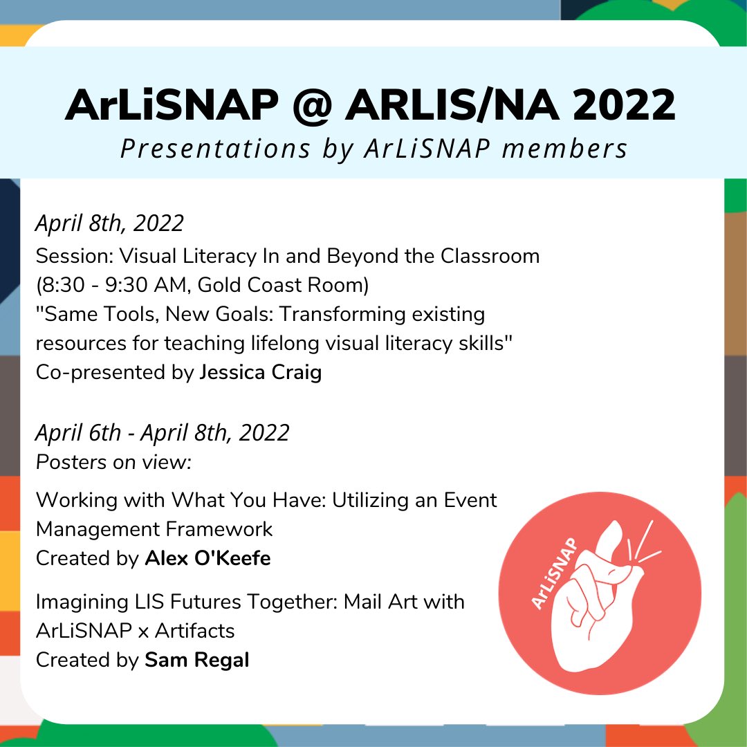 It’s #arlisna2022 conference week!🏙 Checkout these upcoming presentations by our very own ArLiSNAP members!! 📣🤩 some amazing and important conversations to come during these sessions.