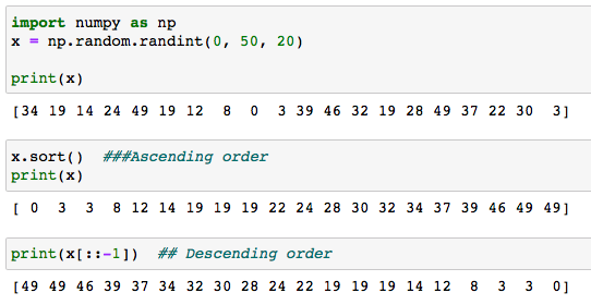 naal_28's tweet image. How to sort a one-dimensional array using numpy:
--> Initialize array with random values
--> Sort values in ascending order
--> Sort values in descending order
#100daysodcode #python